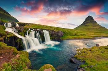 Sonnenuntergang Kirkjufellsfoss Wasserfälle
