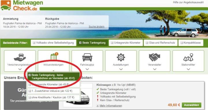 Mietwagen Mallorca Tankregelung
