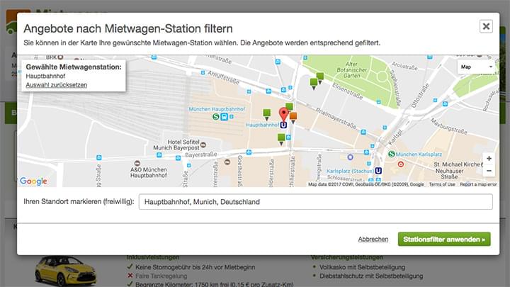Gewünschte Station auswählen und Angebote filtern