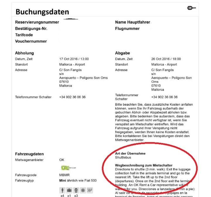 Voucher für Mietwagen