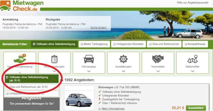 Mietwagen Mallorca Vollkasko ohne Selbstbeteiligung