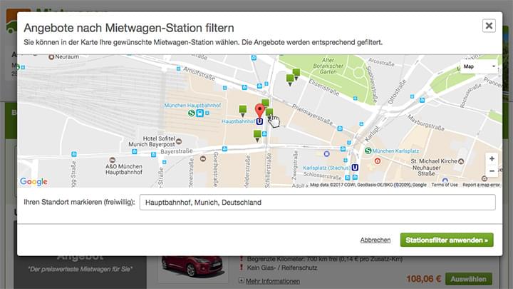 Stationen in der Nähe des Standorts auf der Karte aussuchen