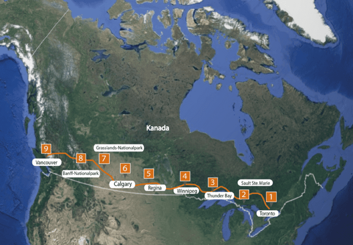 Karte Roadtrip durch Kanada
